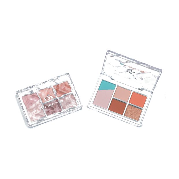 Six pan eyeshadow palette in terracotta and teal shades