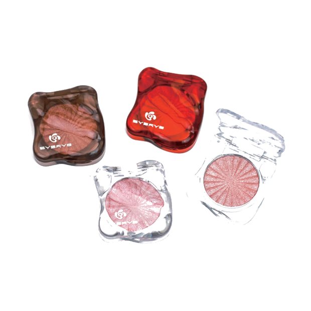 Small petal shaped eyeshadow compacts with metallic finish