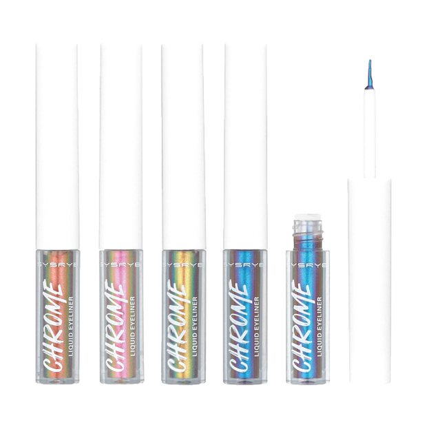 Chrome finish liquid eyeliner tubes with fine brush tip
