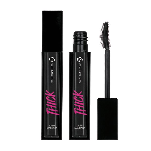 Black thick mascara tube with pink accent and brush