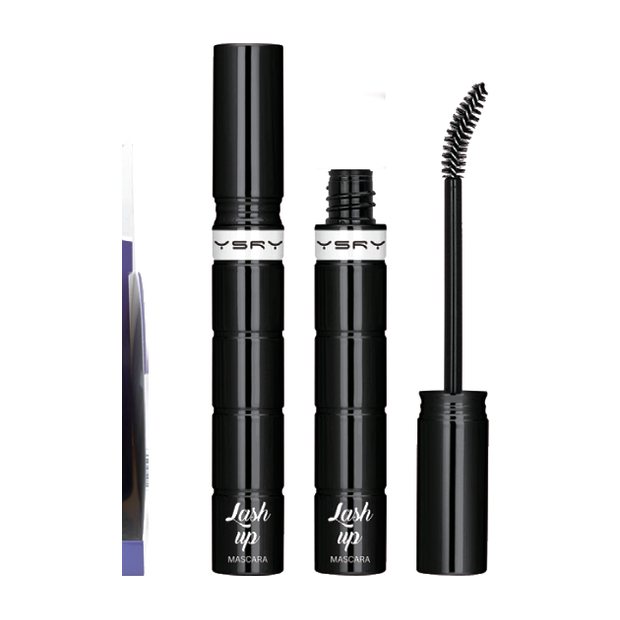 Black lash mascara tube with curved fibre brush