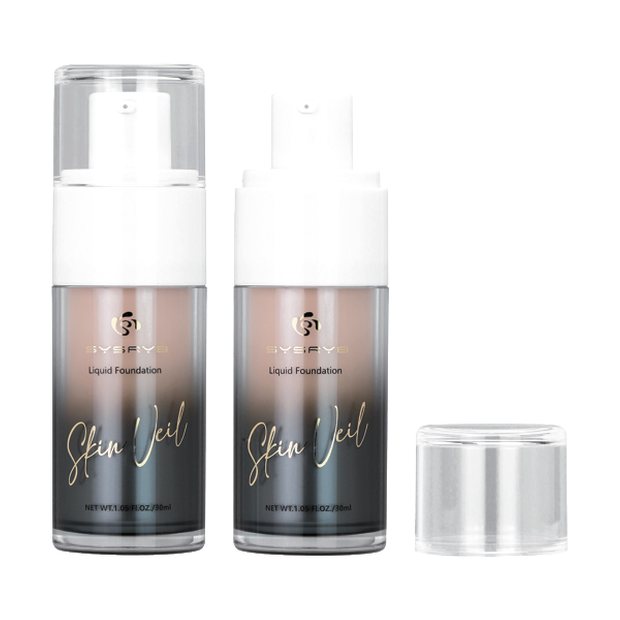 Liquid foundation pump bottle in frosted glass look