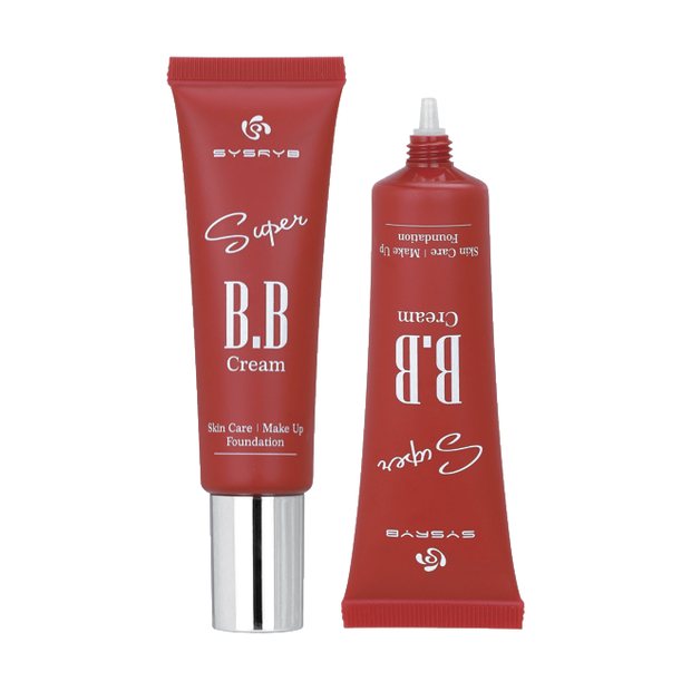 Red squeeze tube BB cream with silver cap