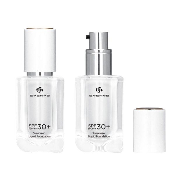 Sunscreen liquid foundation bottle with SPF30+ pump