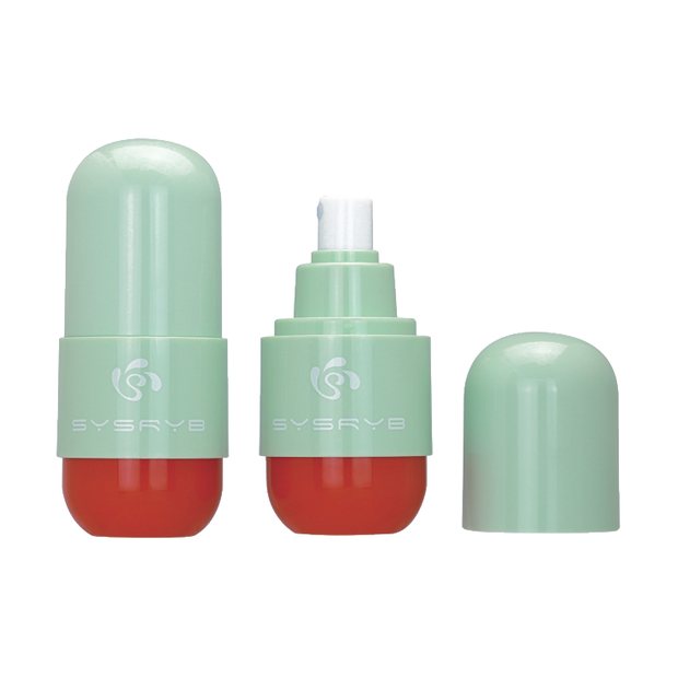 Two tone lotion bottle with green cap and red base