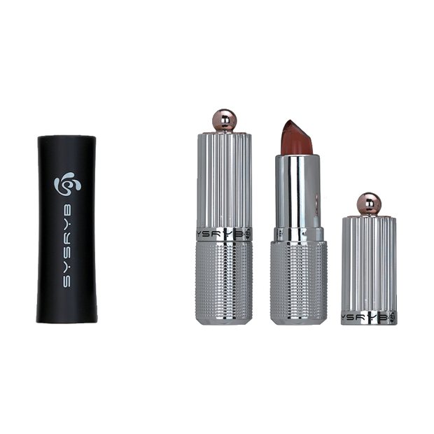 Silver aluminium lipstick case with ball detail and red bullet