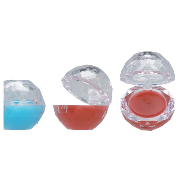 Faceted crystal pot lip balm in blue and coral shades