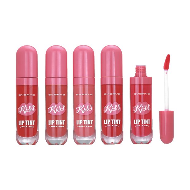 Pink lip tint bottles printed with model photography and wand